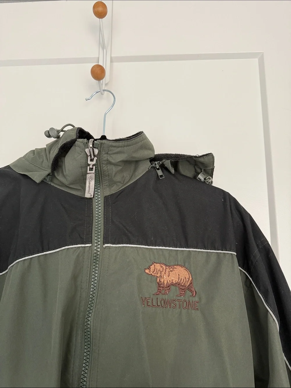Yellowstone Reversible Hooded Rain Jacket in Olive Green and Black